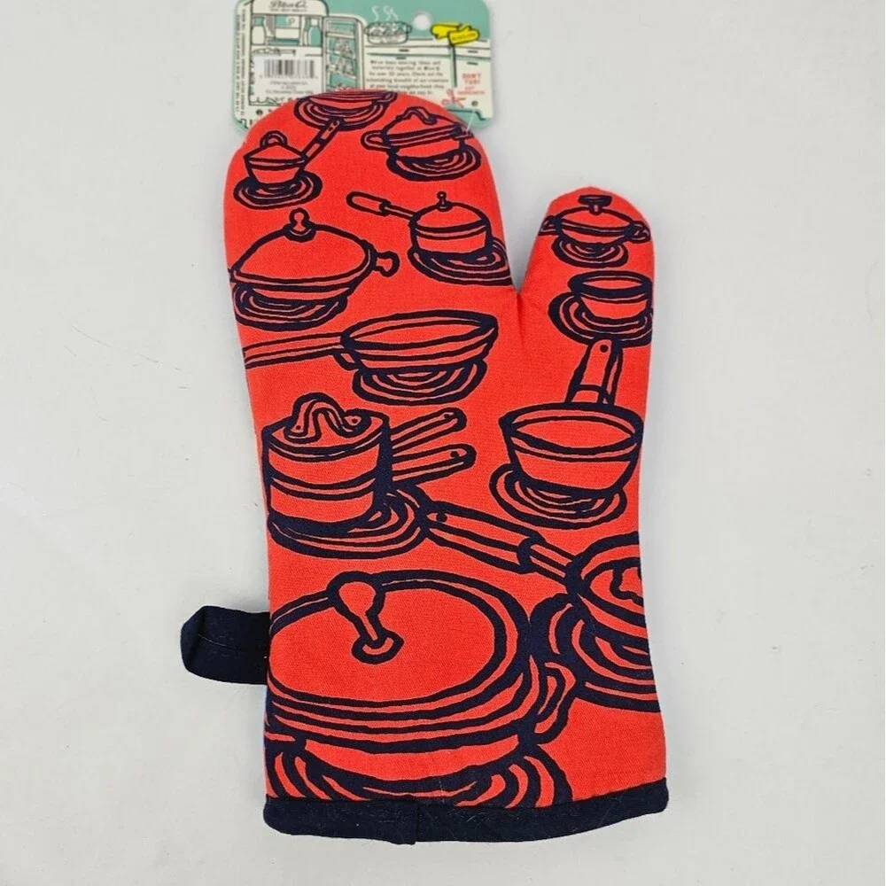 Blue Q Blue Oven Mitt with Retro 'DJ STOVE TOP' Graphic